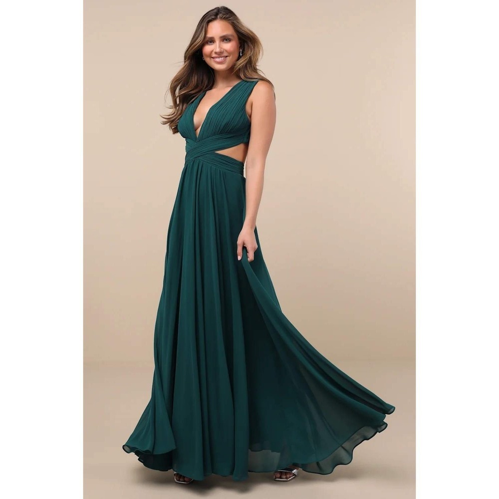 Lulus Vivid Imagination Emerald Green Cutout Maxi Dress Size Medium - Picture 2 of 11